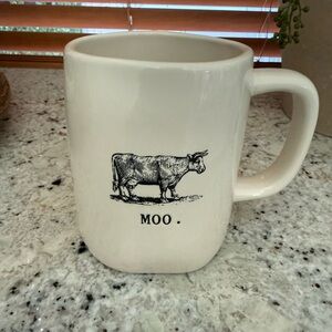 Rae Dunn White Mug with Black Cow Illustration